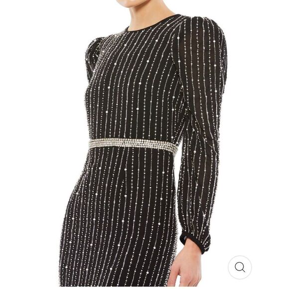 Mac Duggal NWT size 16 long sleeve beaded black midi dress READ NOTES style 9362 - Picture 4 of 16